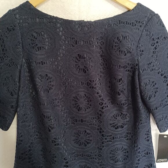 Adrianna Papell Dress Size 8 Navy Blue Lace Overlay Sheath Elbow Sleeves NEW - Picture 3 of 12